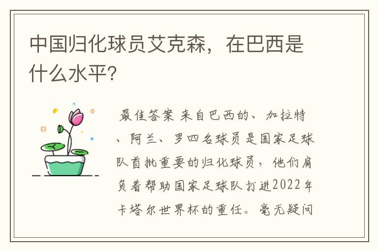 中国归化球员艾克森,在巴西是什么水平?