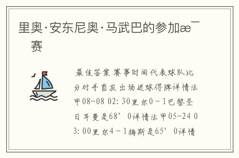 里奥·安东尼奥·马武巴的参加比赛