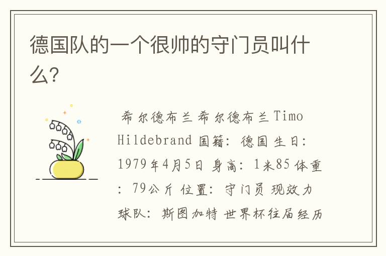 德国队的一个很帅的守门员叫什么?