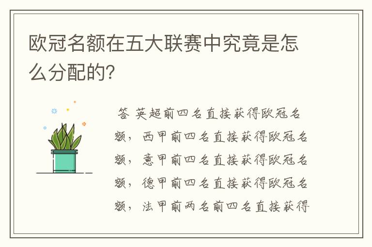 欧冠名额在五大联赛中究竟是怎么分配的?