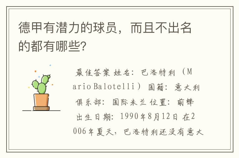 德甲有潜力的球员,而且不出名的都有哪些?