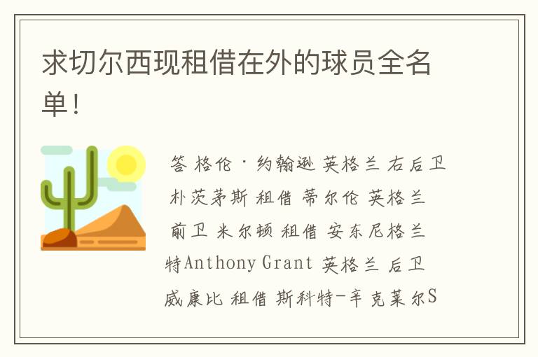 求切尔西现租借在外的球员全名单!