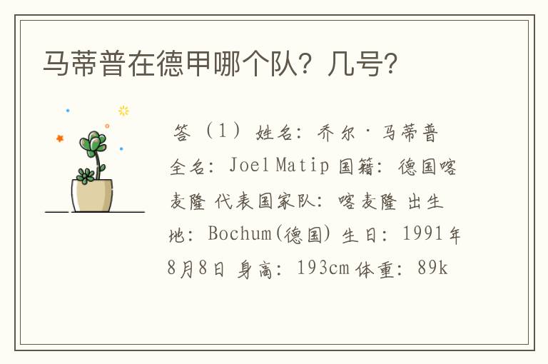 马蒂普在德甲哪个队?几号?