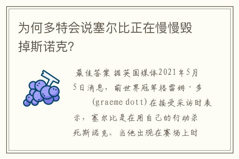 为何多特会说塞尔比正在慢慢毁掉斯诺克?
