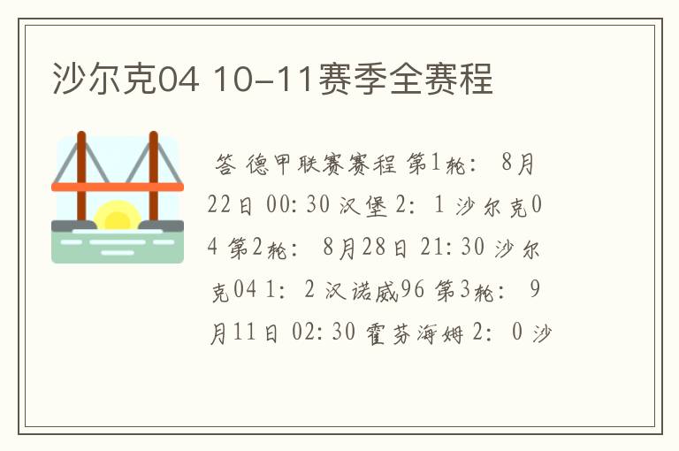 沙尔克04 10-11赛季全赛程