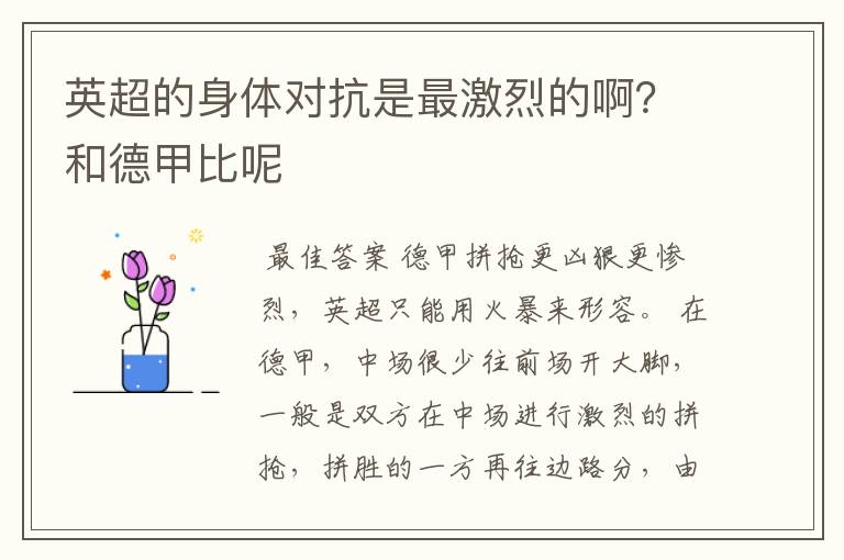 英超的身体对抗是最激烈的啊?和德甲比呢