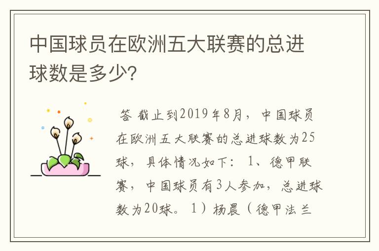 中国球员在欧洲五大联赛的总进球数是多少?