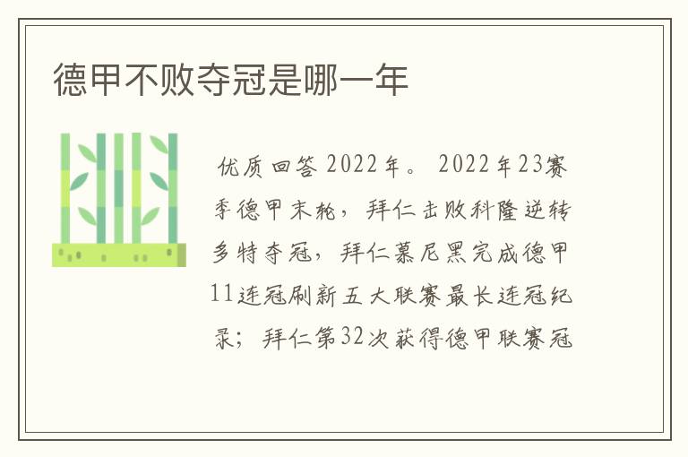 德甲不败夺冠是哪一年