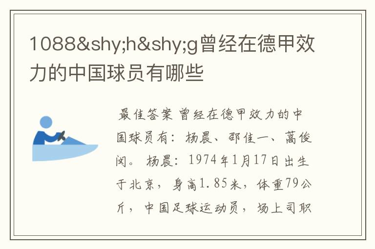 1088hg曾经在德甲效力的中国球员有哪些