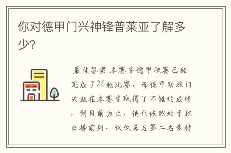 你对德甲门兴神锋普莱亚了解多少?