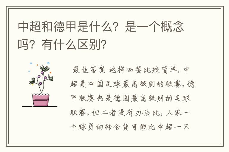 中超和德甲是什么?是一个概念吗?有什么区别?