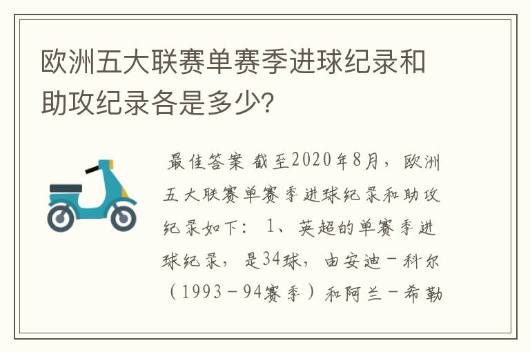 欧洲五大联赛单赛季进球纪录和助攻纪录各是多少?