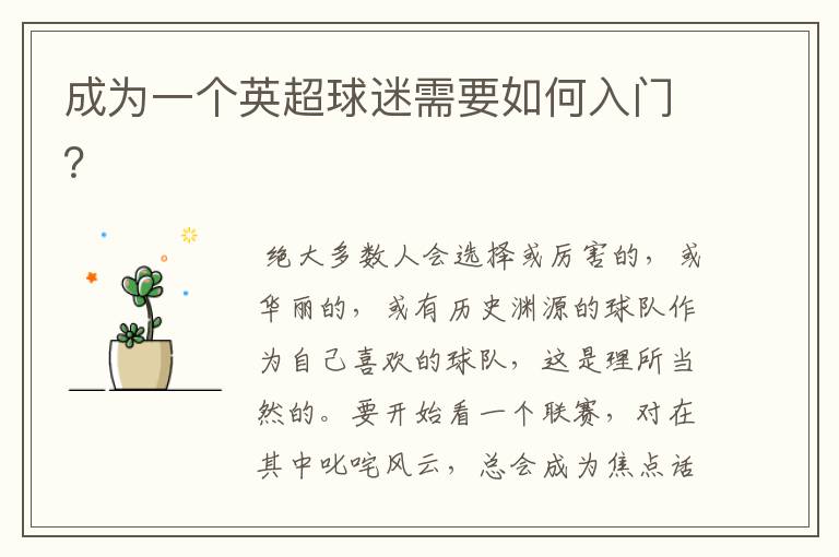 成为一个英超球迷需要如何入门?