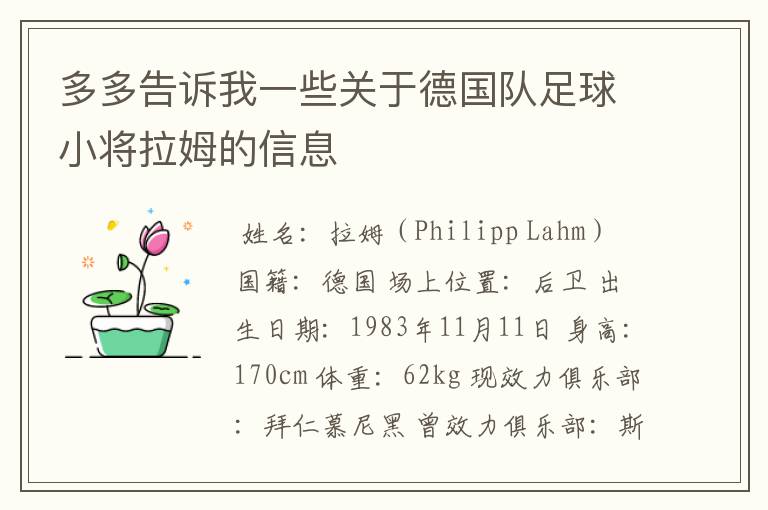 多多告诉我一些关于德国队足球小将拉姆的信息
