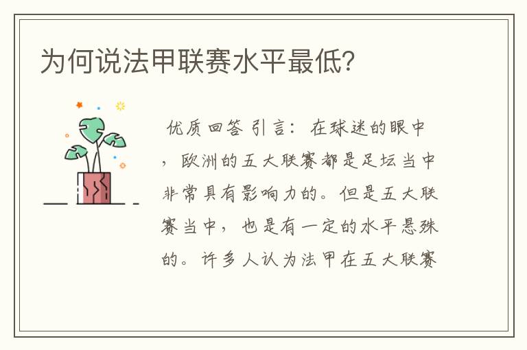 为何说法甲联赛水平最低？