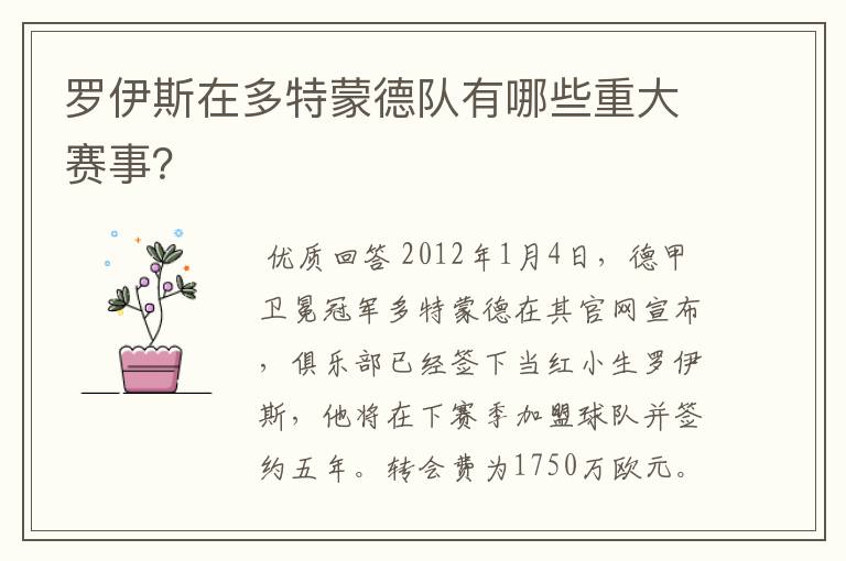罗伊斯在多特蒙德队有哪些重大赛事?