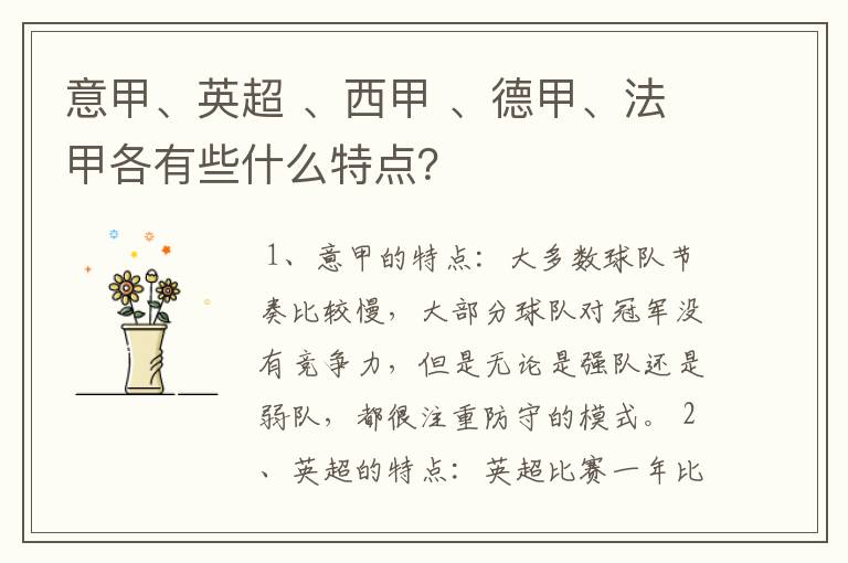 意甲、英超 、西甲 、德甲、法甲各有些什么特点?
