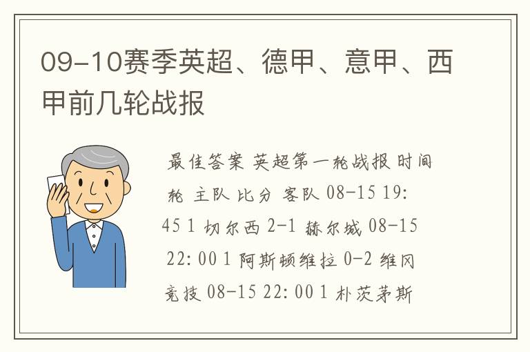 09-10赛季英超、德甲、意甲、西甲前几轮战报