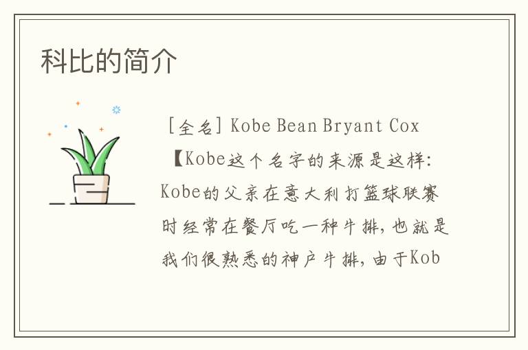 科比的简介