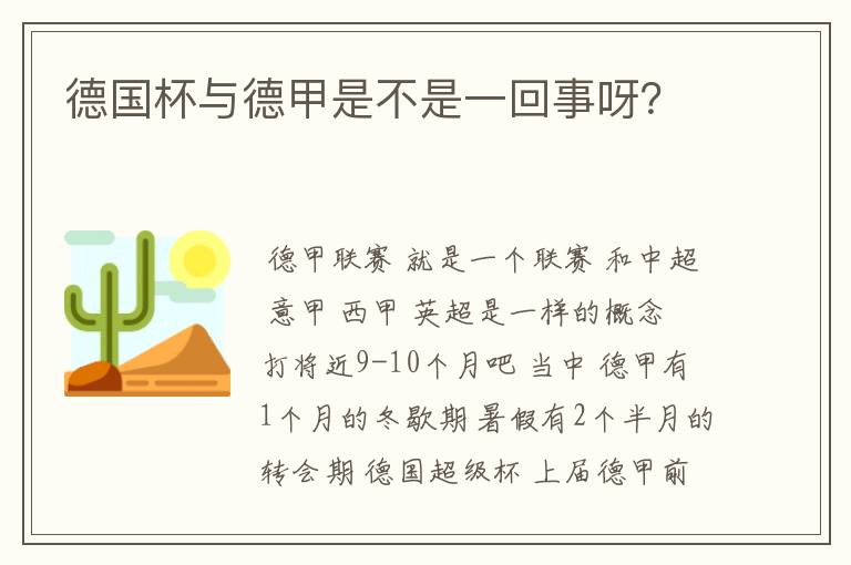 德国杯与德甲是不是一回事呀？