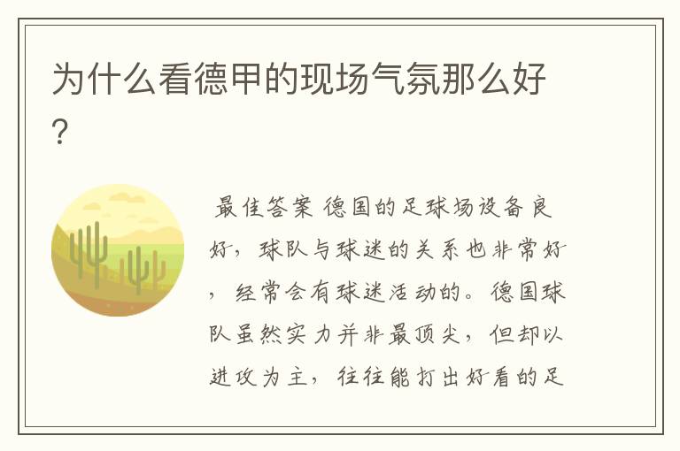 为什么看德甲的现场气氛那么好?
