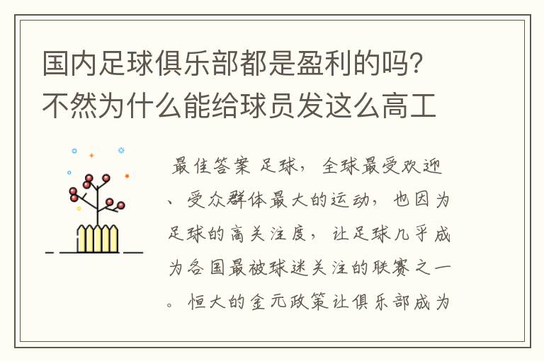 国内足球俱乐部都是盈利的吗?不然为什么能给球员发这么高工资?