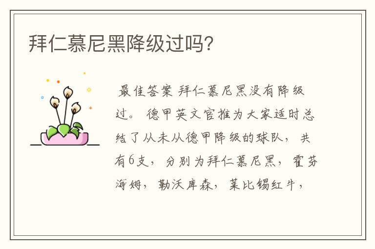 拜仁慕尼黑降级过吗?