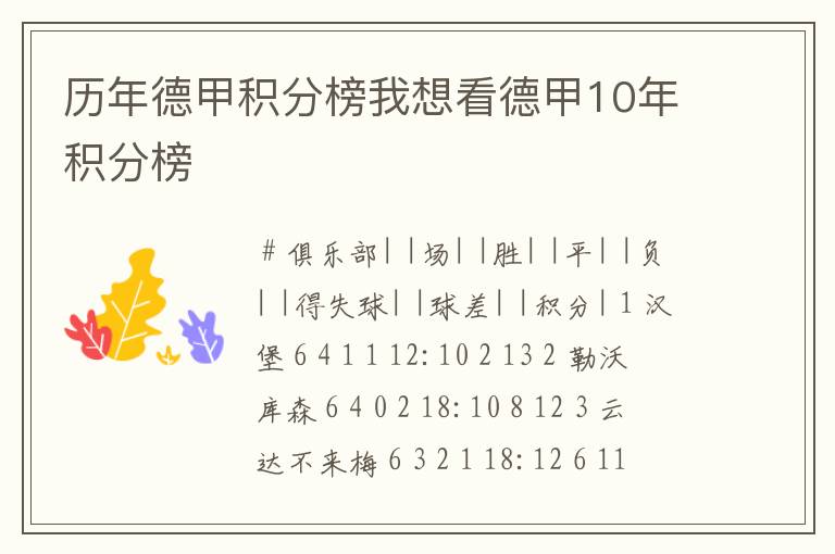 历年德甲积分榜我想看德甲10年积分榜