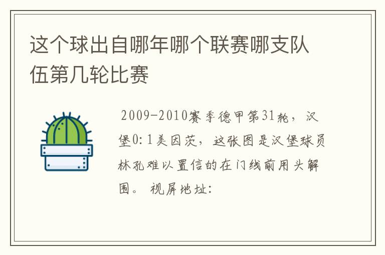这个球出自哪年哪个联赛哪支队伍第几轮比赛
