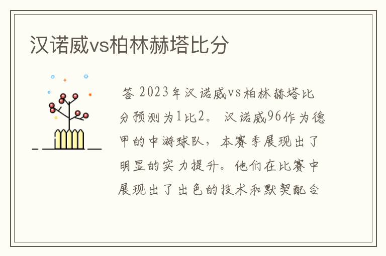 汉诺威vs柏林赫塔比分