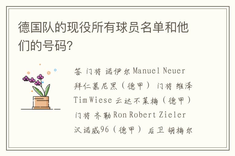 德国队的现役所有球员名单和他们的号码?