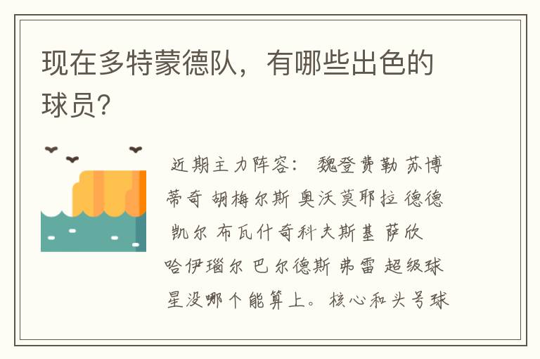 现在多特蒙德队,有哪些出色的球员?