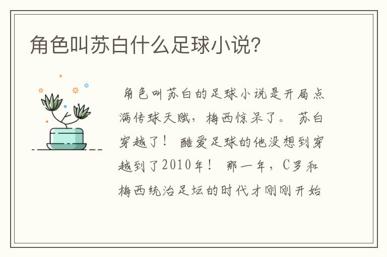 角色叫苏白什么足球小说?