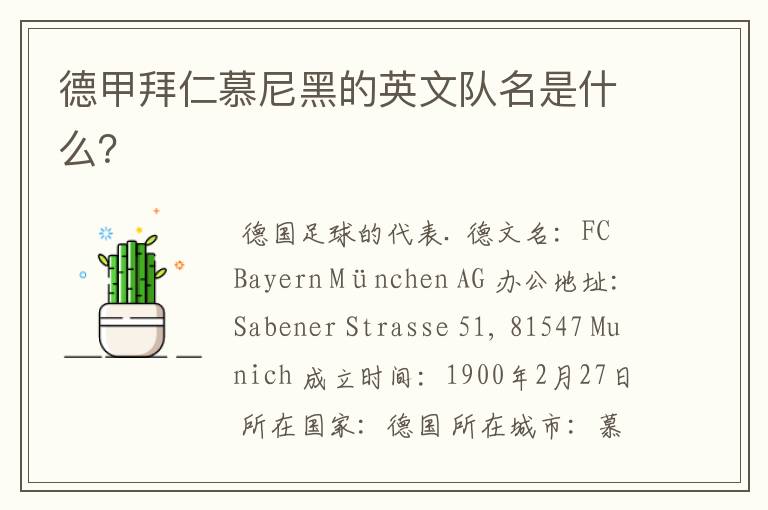 德甲拜仁慕尼黑的英文队名是什么?