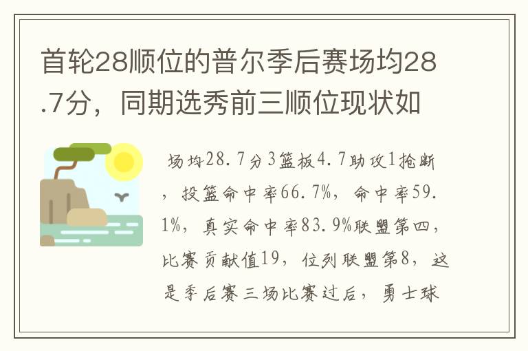 首轮28顺位的普尔季后赛场均28.7分,同期选秀前三顺位现状如何?