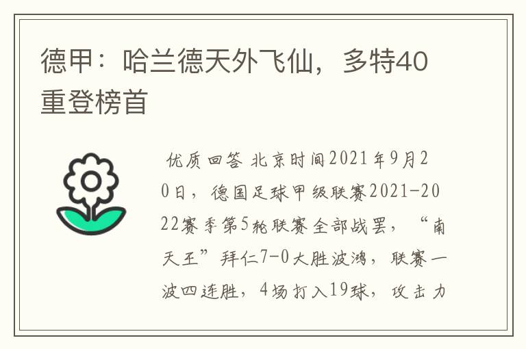 德甲:哈兰德天外飞仙,多特40重登榜首