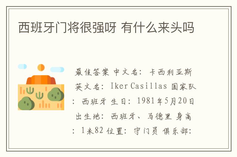 西班牙门将很强呀 有什么来头吗