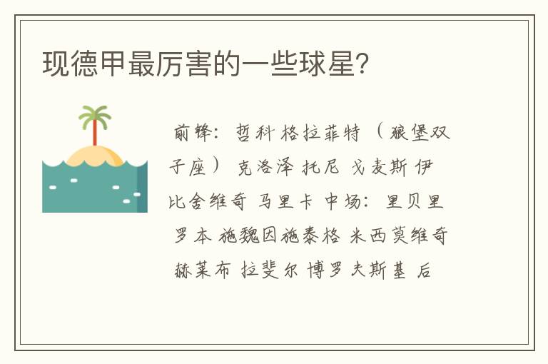 现德甲最厉害的一些球星?