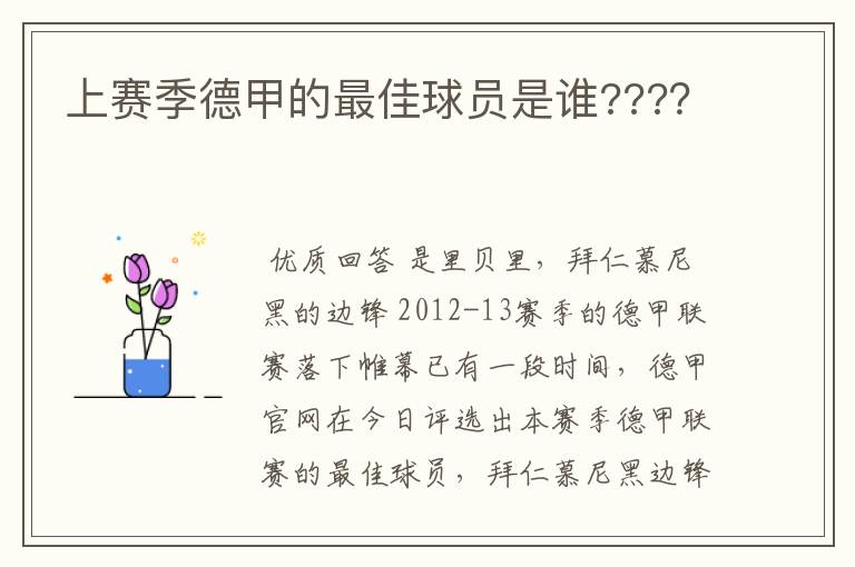 上赛季德甲的最佳球员是谁????