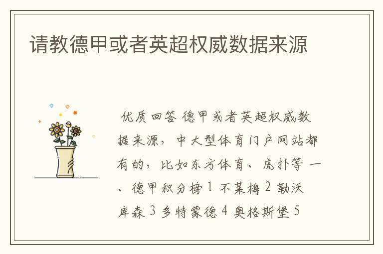 请教德甲或者英超权威数据来源