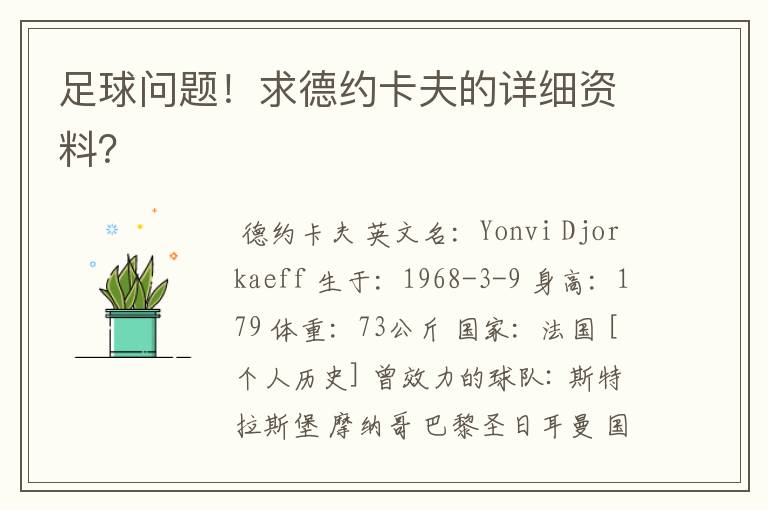 足球问题！求德约卡夫的详细资料？