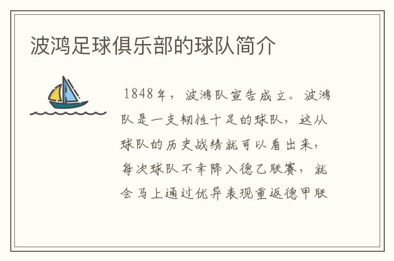 波鸿足球俱乐部的球队简介