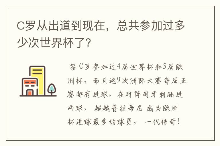 C罗从出道到现在,总共参加过多少次世界杯了?