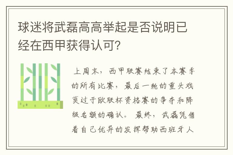 球迷将武磊高高举起是否说明已经在西甲获得认可?