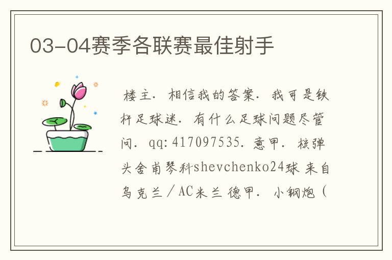03-04赛季各联赛最佳射手