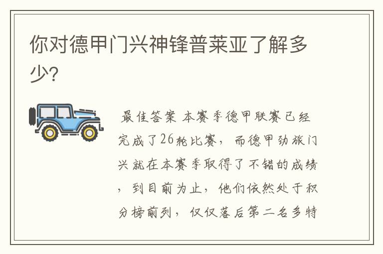 你对德甲门兴神锋普莱亚了解多少?