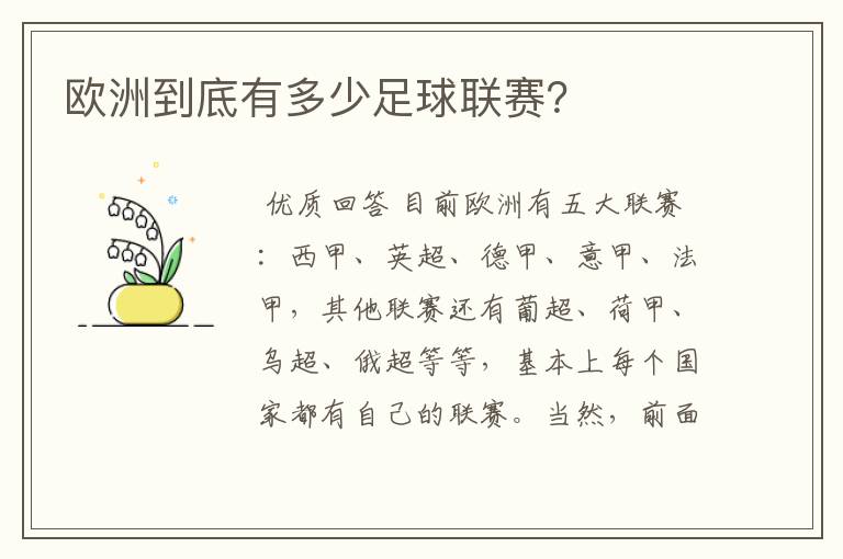 欧洲到底有多少足球联赛?
