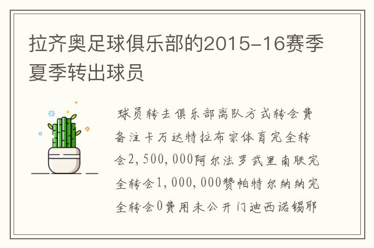 拉齐奥足球俱乐部的2015-16赛季夏季转出球员