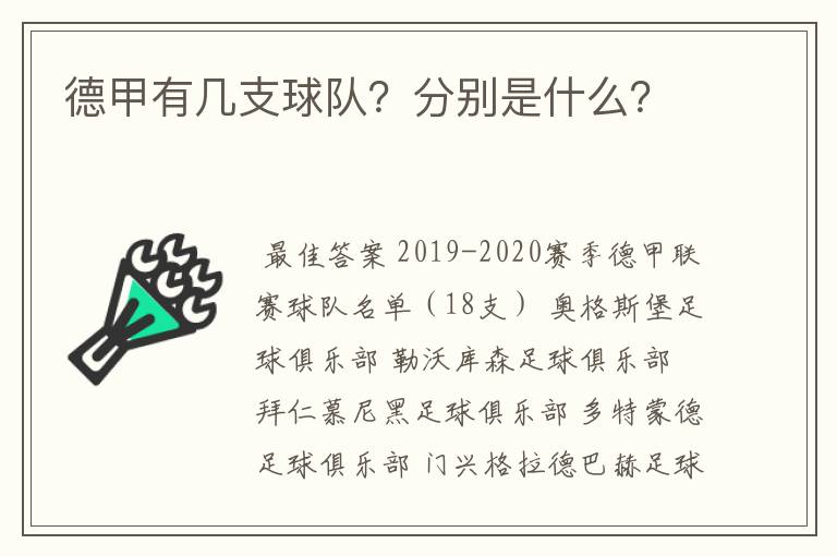 德甲有几支球队?分别是什么?