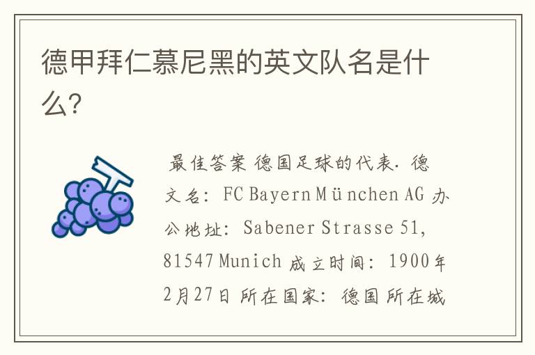 德甲拜仁慕尼黑的英文队名是什么?